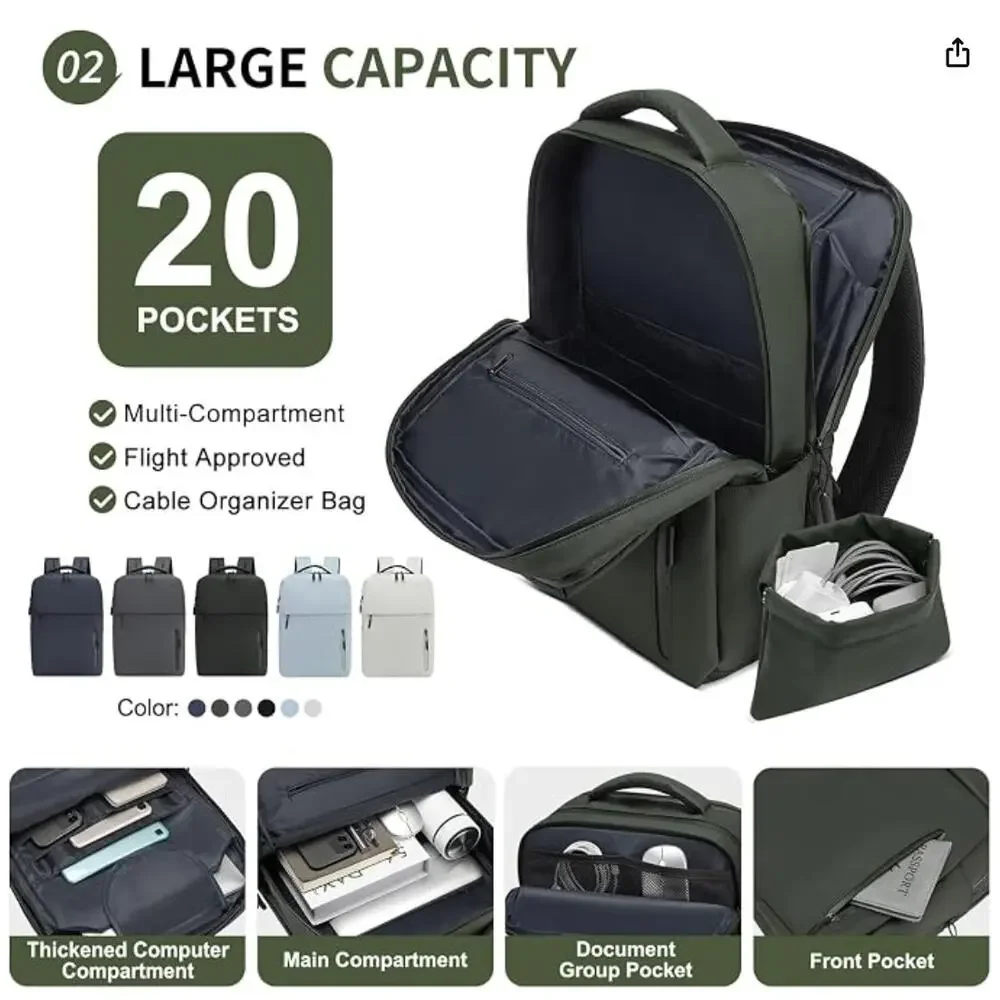 Lightweight Commute Backpack with Laptop Pocket, Water-Resistant Travel Daypack
